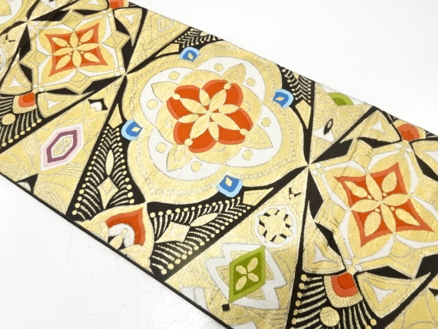 JAPANESE KIMONO / ANTIQUE FUKURO OBI / WOVEN FLORAL CREST